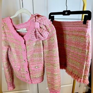 Love shack fancy skirt and cardigan set in XS and S